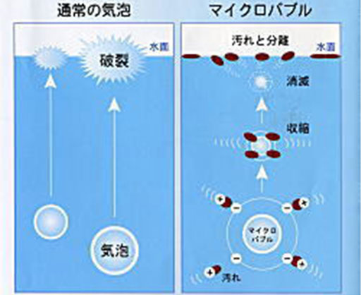 通常の気泡とマイクロバブルの比較